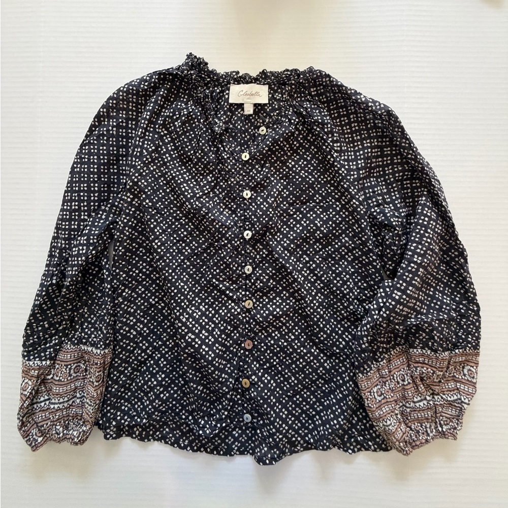 Cleobella Alicia Peasant Blouse in Murda Block Print